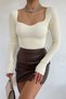 Women's Cream Sweetheart Neckline Ribbed Knitwear Sweater - 7
