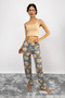 Women's Cotton Patterned Pajama Bottoms Sweatpants Gray Teddy Bear with Ribbon