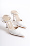 Women's White Leather Back-Strapped Heeled Shoes - 3