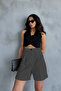 Anthracite Double-Cuffed Pleated Fabric Palazzo Shorts - 2