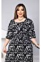 WOMEN'S BLACK PATTERNED WAIST LACED SQUARE COLLAR DRESS - 2