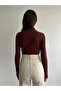 Women's Brown Ruched Detail Mock Neck Sandy Blouse - 4