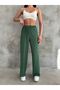 Women's Khaki Elastic Waist Palazzo Trousers - 3