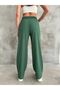 Women's Khaki Elastic Waist Palazzo Trousers - 6