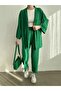 Women's Green Kimono Trousers Knitted Set - 2