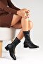 Erica Black Color Blunt Toe Short Heeled Women's Stretch Boots - 3