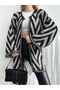 Women's Black Patterned Belted Knitwear Kimono Cardigan - 3
