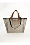 Heybes Women's Beige Honeycomb Patterned Transparent Large Size Beach and Shopping Shopper Tote Shoulder Bag