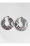 Silver Colored 4 cm Steel Hoop Earrings - 2