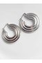 Silver Colored 4 cm Steel Hoop Earrings - 3