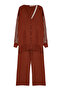 Cinnamon Print Balloon Sleeve Knitwear Cardigan Trousers Bottom-Top Suit Tctaw25Us00007 - 4