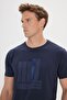 Men's Navy Blue Slim Fit Slim Fit Crew Neck Cotton Printed T-Shirt - 3