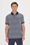 Men's Navy Blue Comfort Fit Relaxed Cut Polo Neck Jacquard T-Shirt - 3