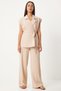 Women's Cream Belted Vest Palazzo Knitted Suit By00055 - 2