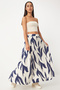 Women's Ecru Dark Blue Patterned Maxi Skirt Dd01333