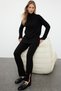 Black Ribbed Trousers Split Detail Knitwear Bottom-Top Suit Twoaw24Au00013