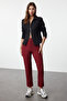Dark Burgundy Basic Cigarette Narrow Leg Woven Fabric Trousers Twoss19St0038