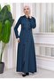 Zippered front Hooded-Belt Hijab Overcoat 1212 - 2