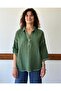 Single Button Collar Stone Washed Khaki Muslin Blouse Std