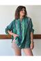 Green Tie-Dye Striped Italian Linen Shirt Blouse - Std