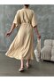 Women's Beige Belted Summer Dress - 5
