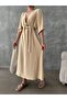 Women's Beige Belted Summer Dress - 4
