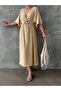 Women's Beige Belted Summer Dress - 3