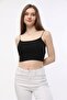 Women's Black Crop Tank Top with Rope Straps and Chest Inserts