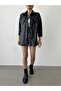 Women's Black Pocket Faux Leather Jacket Shirt - 3