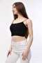 Women's Black Crop Tank Top with Rope Straps and Chest Inserts - 3