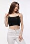 Women's Black Crop Tank Top with Rope Straps and Chest Inserts - 4