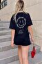 Black Hedonistic Back Printed Oversize Women's Tshirt - 4