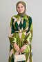 Geometric Pattern Belted Khaki Viscose Dress - 2
