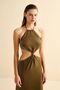 Glitter Khaki Shiny Dress with Knot Detail - 2