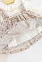 Floral Patterned Frilly Linen Baby Girl Dress - 3