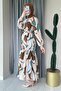 MA131 Model Patterned and Belted Brown Dress - 3
