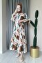 MA131 Model Patterned and Belted Brown Dress
