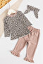 Leopard Patterned Bandana 3-Piece Baby Girl Set Baby Bottom Top Set