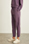 Neneh Women's 3 Thread 100% Organic Cotton Elastic Leg Corded Purple Sweatpants - 3