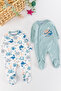 Dino Figured Long Sleeve 2-Piece Baby Boy Jumpsuit Set