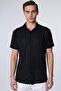 Men's Slim Fit Short Sleeve Knitted Texture Armur Patterned Summer Black Shirt - 2