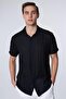 Men's Slim Fit Short Sleeve Knitted Texture Armur Patterned Summer Black Shirt