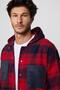 Relax Fit Long Sleeve Double Pocket Hooded Checked Snap Fastener Winter Lumberjack Red-Navy Blue Men's Shirt