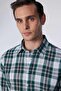 Men's Slim Fit Slim Fit Long Sleeve 100% Cotton Linen Texture Checked Shirt - 3