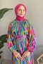 Oval Striped Belted Pink Viscose Dress - 2