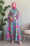 Oval Striped Belted Pink Viscose Dress - 4