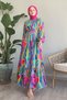 Oval Striped Belted Pink Viscose Dress - 5
