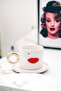 Love Series Lip Patterned Gold Detailed Handmade 170 ml Turkish Coffee and Cup - 2