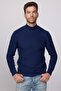 Men's Slim Fit Slim Fit Half Turtleneck Patterned Non-Pilling Navy Blue Knitwear Sweater - 3