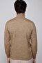 Men's Slim Fit Patterned Stand Collar Zippered Cream Cardigan - 5